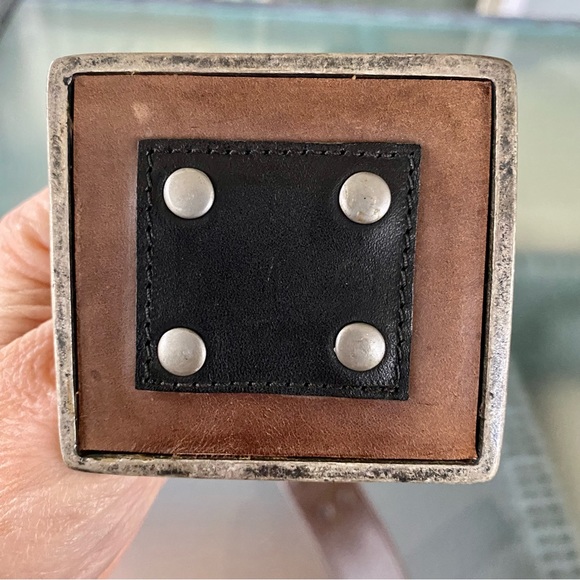 Vintage Brown & Black & Steel, Studded Belt ! Square Buckle ! A UNIQUE BELT ❤️ - Picture 3 of 16